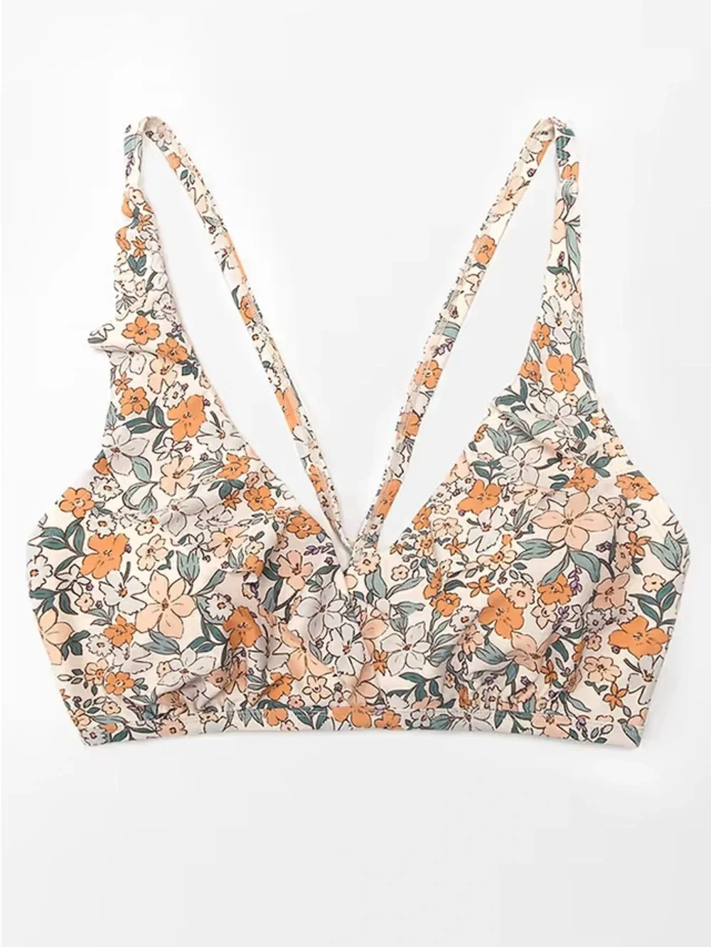 NWT Cupshe Floral High-Waist Bikini Set in Cream, Orange and Green - Picture 3 of 5